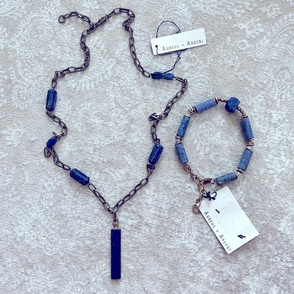 Brand New Aureus + Argent Necklace & Bracelet Set Alexandria Narrow Pendant Blue - Picture 14 of 14